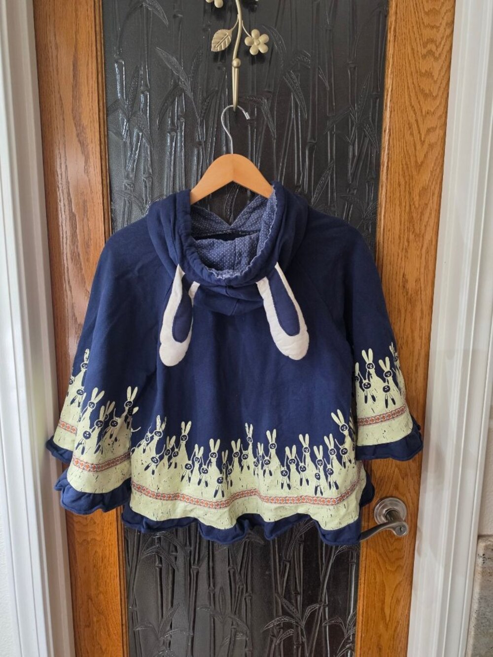 Yue Ran Youth XL Bunny Ear Hooded Poncho Cape Rabbit Print Kawaii Blue - Picture 2 of 8